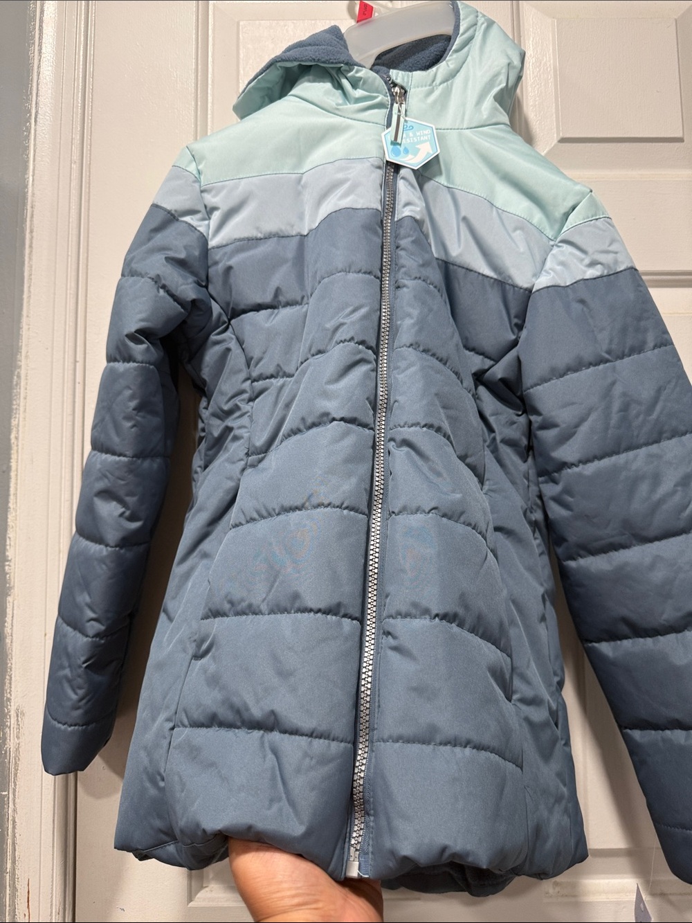 Girls' Puffer Hooded Jacket in Two-Tone Blue